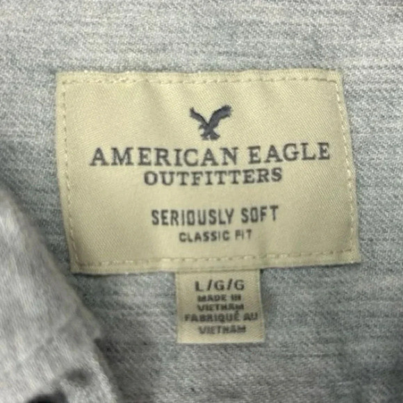 American Eagle Men's Soft Classic Fit Gray Long Sleeve Button-Up Shirt L - Picture 3 of 10